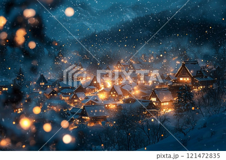 白川郷の冬夜景 白川郷の冬夜景 121472835
