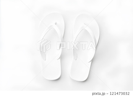 Blank white beach slippers mock up, top view. 121473032