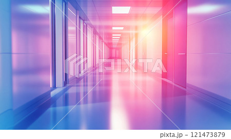 色彩豊かな未来的な長い廊下 121473879