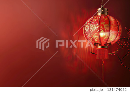 Beautiful holiday composition for happy celebrate chinese festival of lanterns, abstract vivid composition consists of fictional unreal fantastic vision on background 121474032