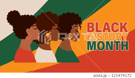 Black History Month with african american women. Flat style illustration, template for background, banner, card, poster Black History Month with african american women. Flat style illustration, template for background, banner, card, poster 121474172