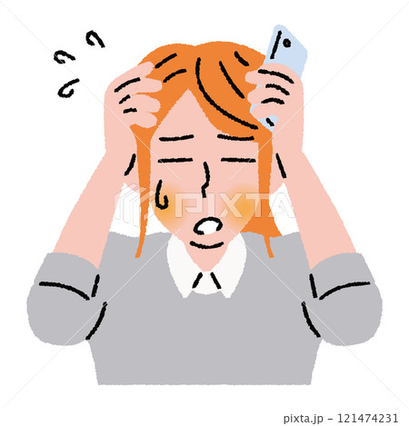 スマホを使用して困る女性の上半身 スマホを使用して困る女性の上半身 121474231