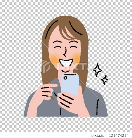 使用智慧型手機玩得開心的女人的上半身 121474234