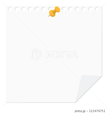 画鋲で留められたメモ用紙、角が折れた紙、無地 121474751