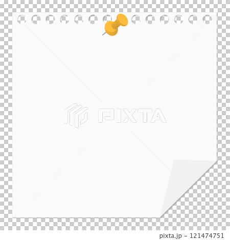 画鋲で留められたメモ用紙、角が折れた紙、無地 121474751