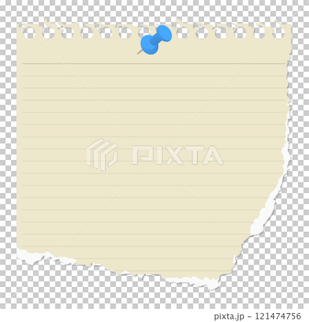Torn note paper with lines attached with thumb tacks 121474756