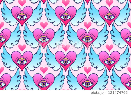 Seamless pattern with hearts with eyes Seamless pattern with hearts with eyes 121474763