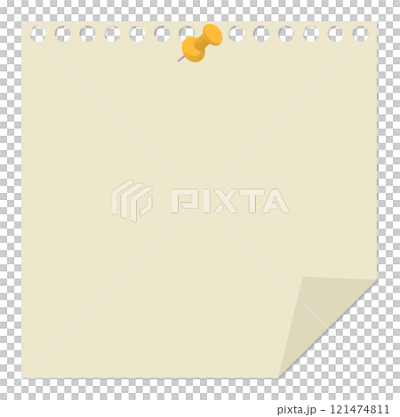用圖釘固定的便條紙、折角紙、普通紙 121474811