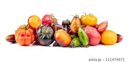 Different tomatoes isolated on white background. Different tomatoes isolated on white background. 121474871