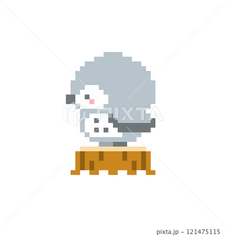 切り株と横向き灰色フクロウのドット絵 121475115