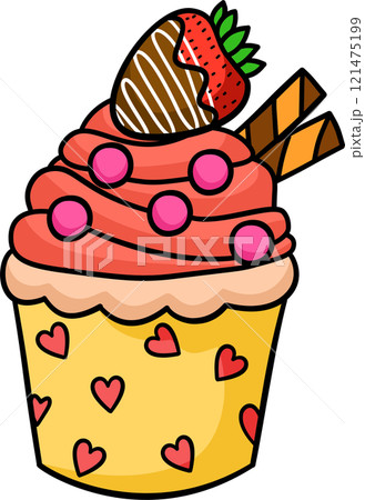 Cute cupcakes in Valentines illustration by hand drawn. Cute cupcakes in Valentines illustration by hand drawn. 121475199