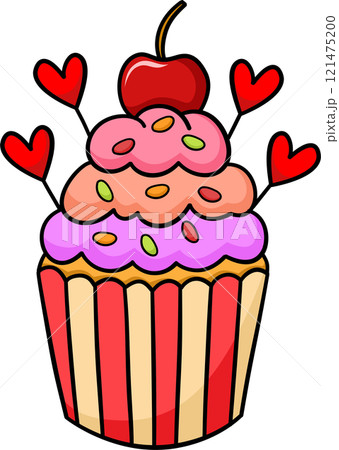Cute cupcakes in Valentines illustration by hand drawn. Cute cupcakes in Valentines illustration by hand drawn. 121475200