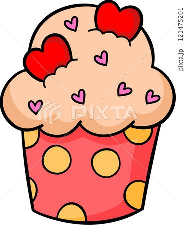 Cute cupcakes in Valentines illustration by hand drawn.	 121475201