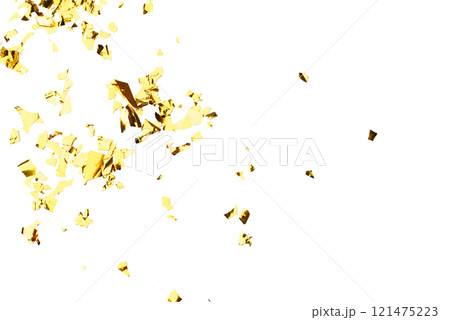 Golden Foil Confetti on White Background 121475223