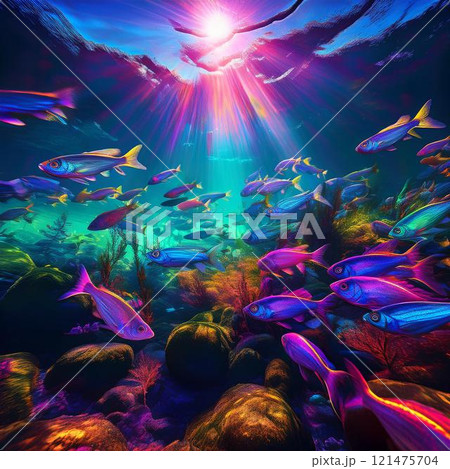 underwater wild world with fish in tropical fish 121475704