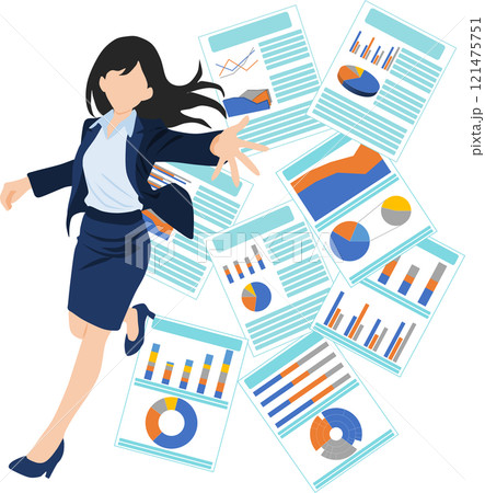 資料を投げるビジネスウーマンのイラスト 121475751