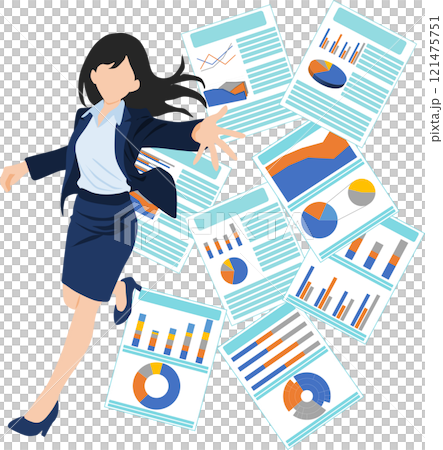 資料を投げるビジネスウーマンのイラスト 121475751