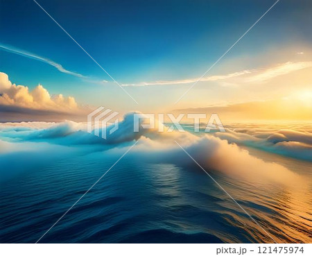 dramatic sunset over mountain 121475974