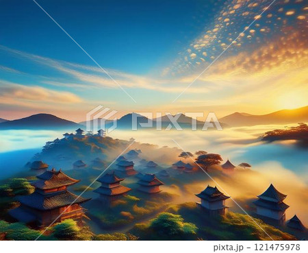 chinese temple in the mountains 121475978