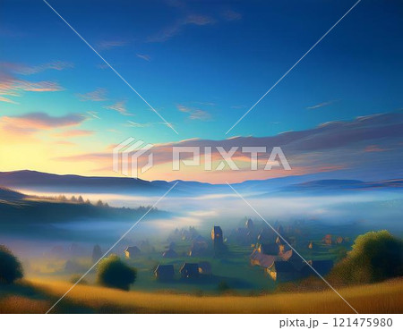 majestic sunset in the mountains landscape 121475980