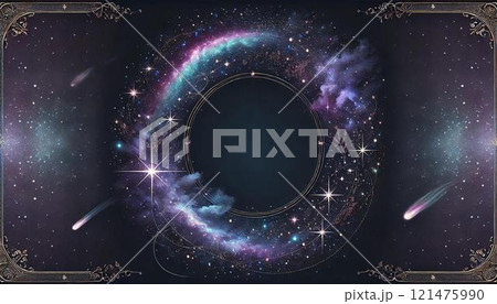 星座ときらめく銀河が彩る幻想的な星空のフレームデザイン 121475990