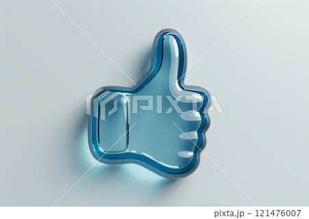 Blue Thumbs Up Icon on White Background for Approval and Positivity 121476007