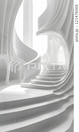 Futuristic White Staircase with Curved Architectural Design 121476008