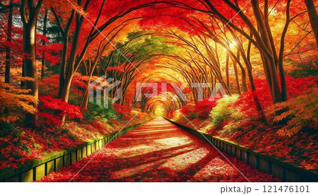 紅葉のトンネルを歩く 121476101