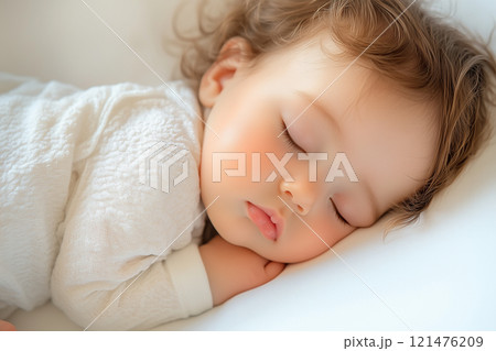 かわいい表情でお昼寝する赤ちゃん 121476209