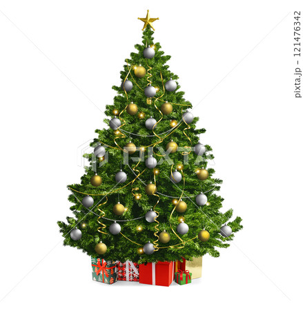 A Beautifully Festively Decorated Christmas Tree Surrounded by Gifts Underneath It 121476342