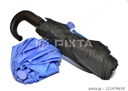 Men's and women's umbrellas in black and blue. 121476630