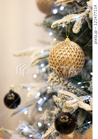Close up view of a Christmas tree background. copy space Close up view of a Christmas tree background. copy space 121477114