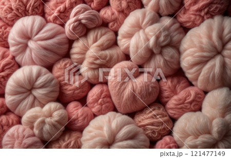 Fluffy furry hearts for valentine's day in the colors mocha and pink. Banner concept with space for text Fluffy furry hearts for valentine's day in the colors mocha and pink. Banner concept with space for text 121477149