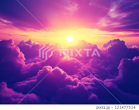 A breathtaking sunset with vivid purple and orange clouds 121477314