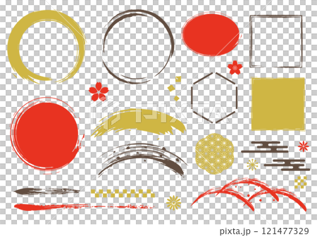 Japanese style frame line decoration material gold red brown vector set 121477329