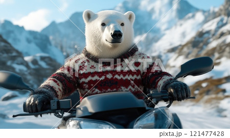 Holiday Fun with Polar Bear on Snowmobile Holiday Fun with Polar Bear on Snowmobile 121477428