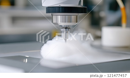 High-pressure hydraulic test showing fluid mist injection 121477457