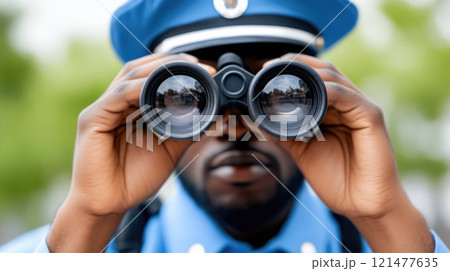Surveillance Officer Watching for Potential Threats 121477635