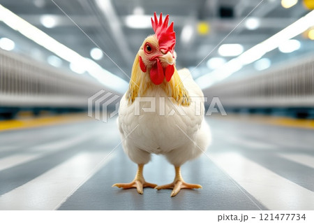 Industrial poultry farming with fluorescent light overhead 121477734