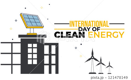 International Day of Clean Energy, social media post, banner, poster, typography, windmill, solar, power, climate change, global warming, sustainability, 121478149