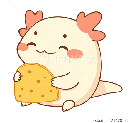 Cute axolotl eating tortilla. Vector isolated illustration in kawaii style 121478150