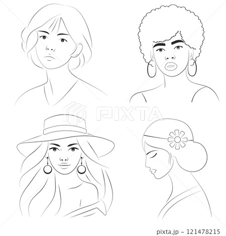 Elegant and Modern Line Art Portraits of Women Minimalist Female Faces and Profiles for Contemporary Branding, and Social Media 121478215