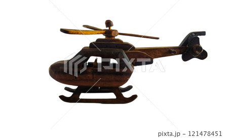 Wooden helicopter toy isolated on white background 121478451