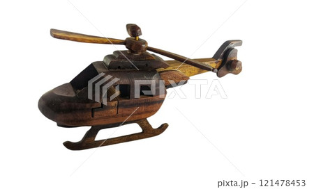 Wooden helicopter toy isolated on white background Wooden helicopter toy isolated on white background 121478453