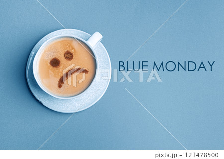 Sad upset face on coffee foam. Blue Monday. Sad upset face on coffee foam. Blue Monday. 121478500