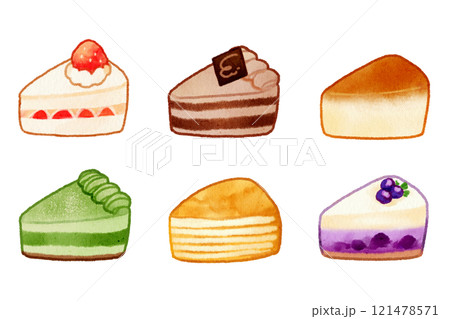 水彩風のかわいいケーキのイラストセット 121478571