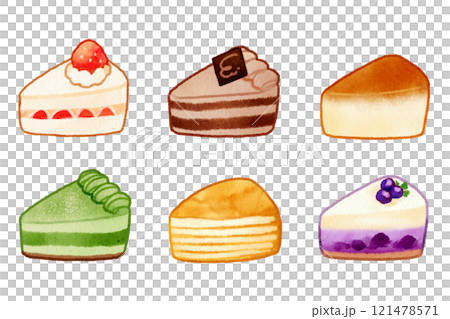 水彩風のかわいいケーキのイラストセット 121478571