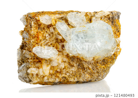 macro stone mineral quartz with galena on a white background 121480493