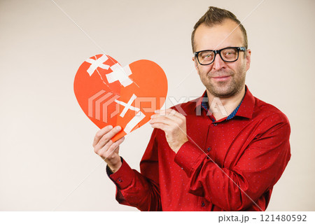 Smiling man with healed heart. 121480592