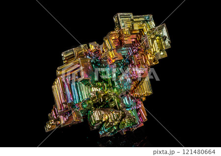 Macro of the stone bismuth mineral on a black background 121480664